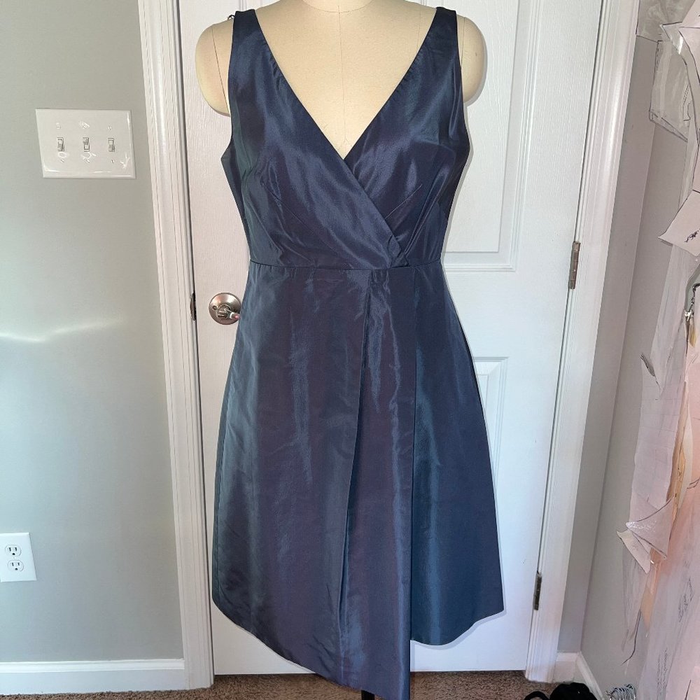 J. Crew Blue Silk V Neck Dress 8 Faux Wrap